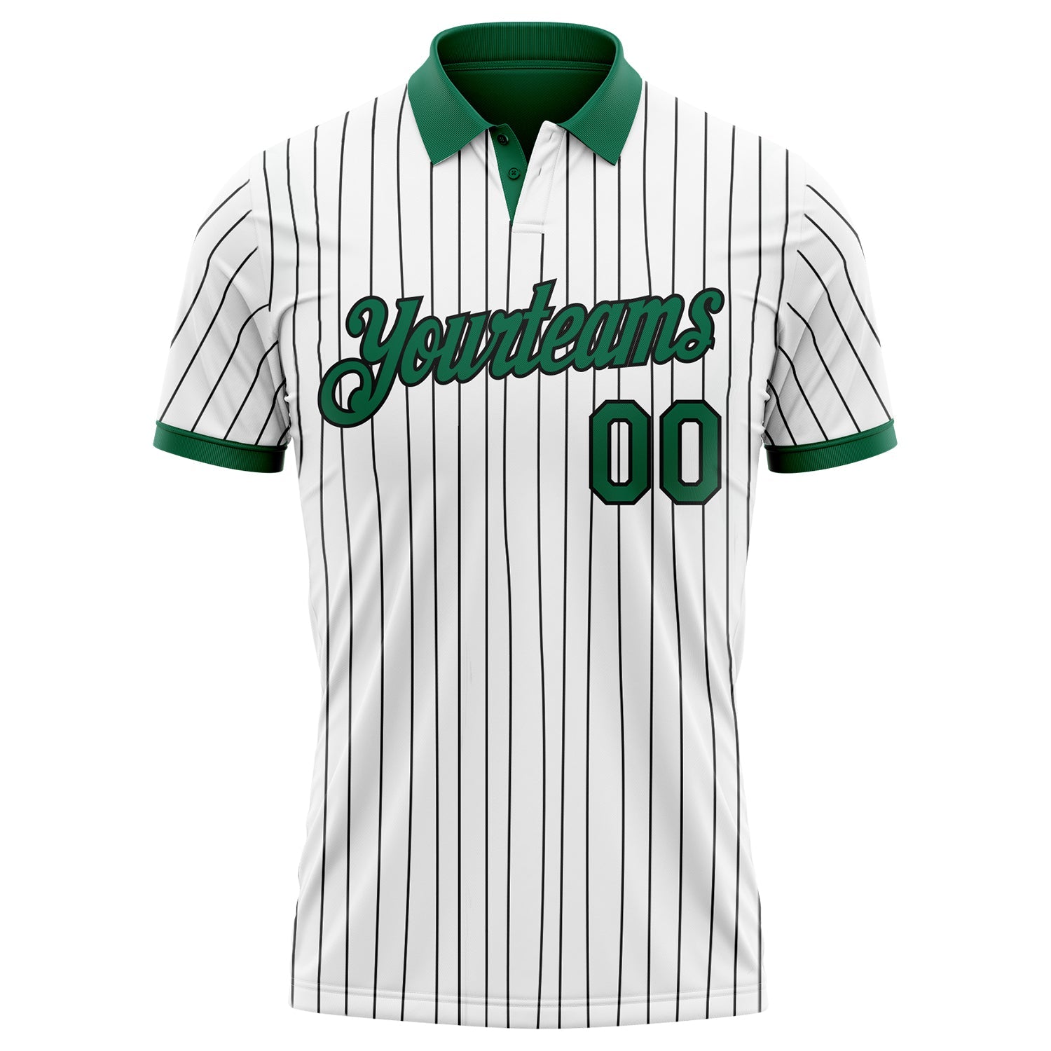 Custom White Black Pinstripe-Kelly Green Performance Polo Shirt