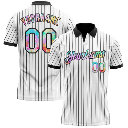 Custom White Black Pinstripe-Tie Dye Performance Polo Shirt