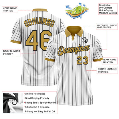 Custom White Black Pinstripe-Old Gold Performance Polo Shirt