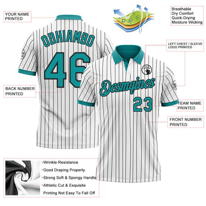 Custom White Black Pinstripe-Teal Performance Polo Shirt