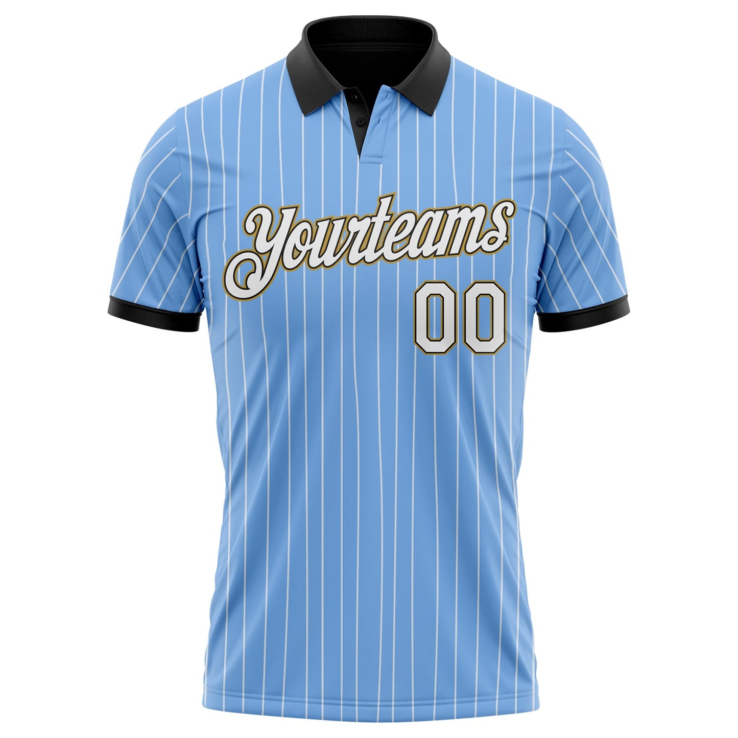 Custom Light Blue White Pinstripe Black-Old Gold Performance Polo Shirt