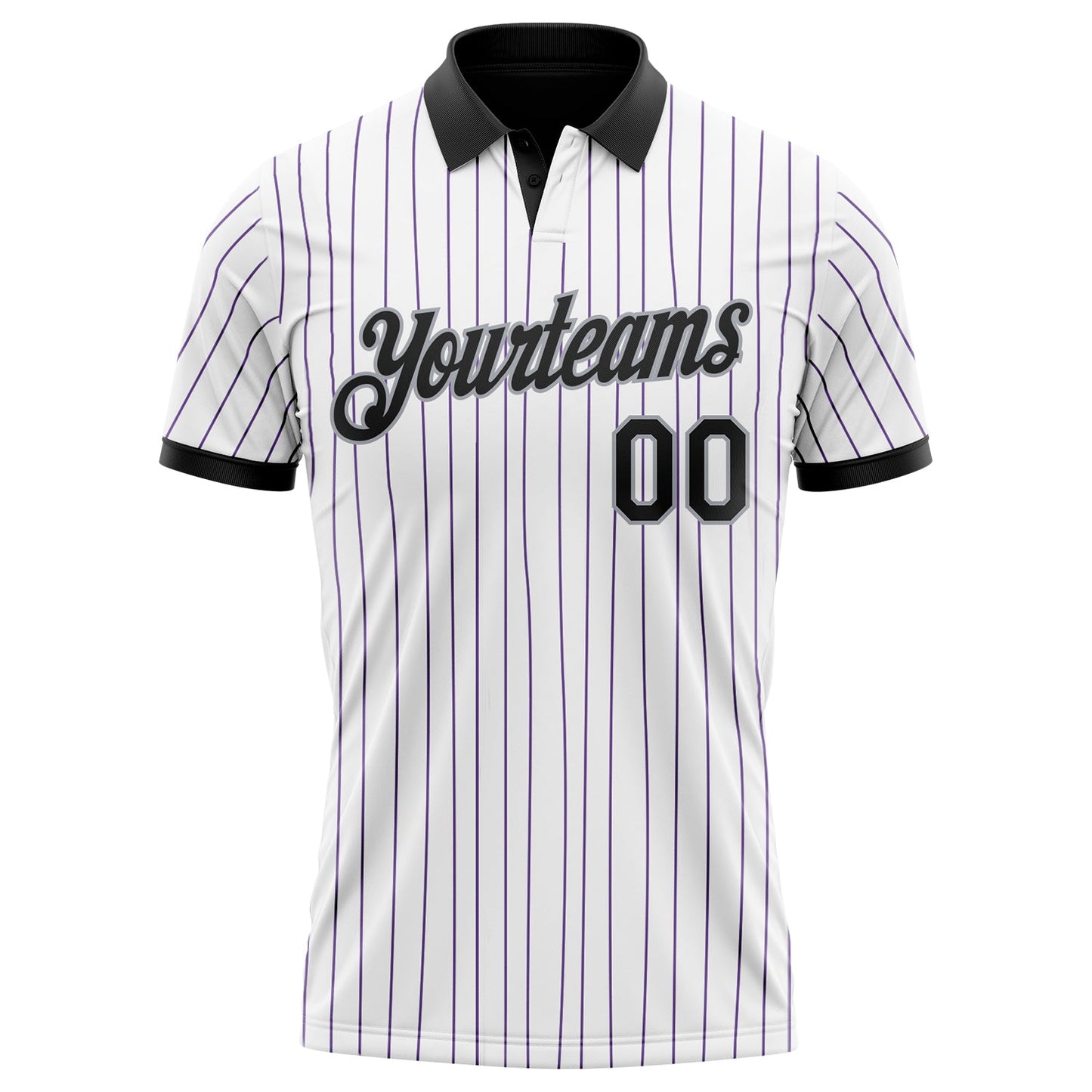 Custom White Purple Pinstripe Black-Gray Performance Polo Shirt