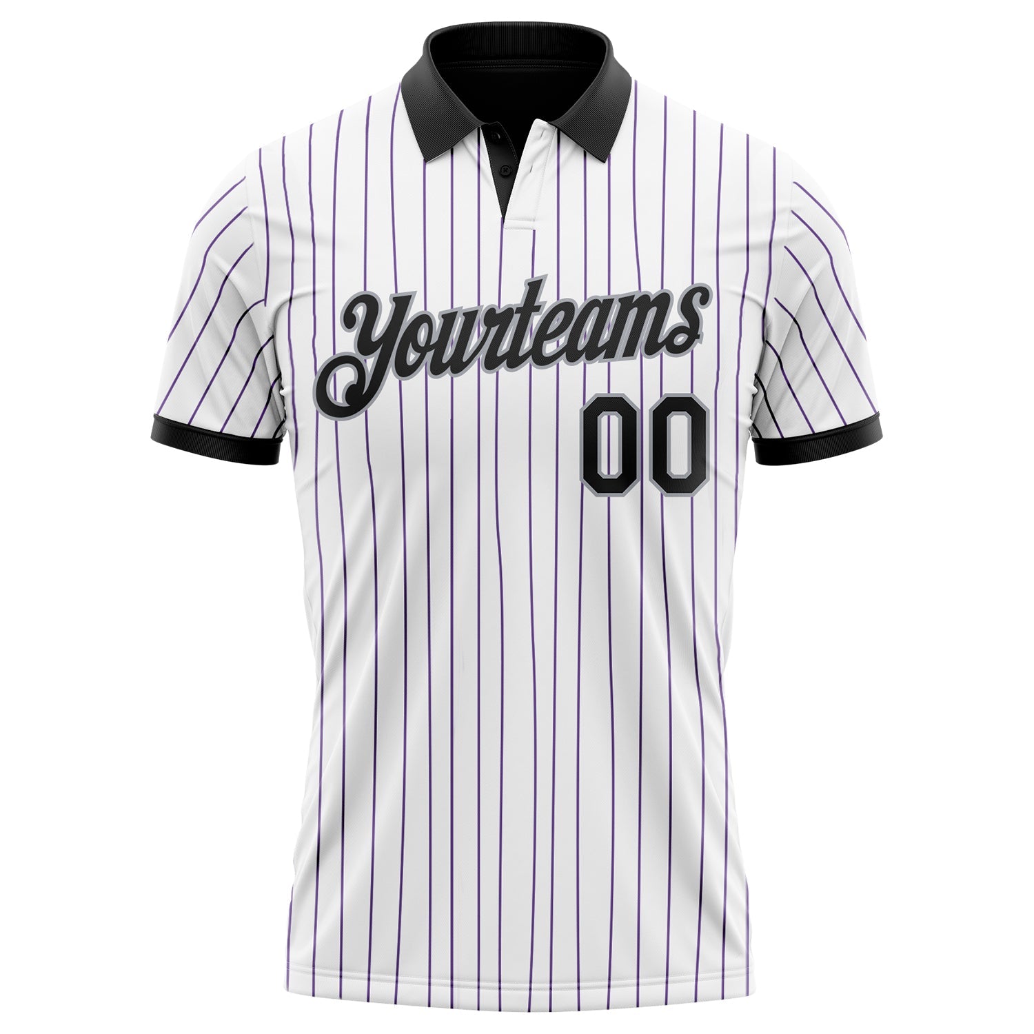 Custom White Purple Pinstripe Black-Gray Performance Polo Shirt