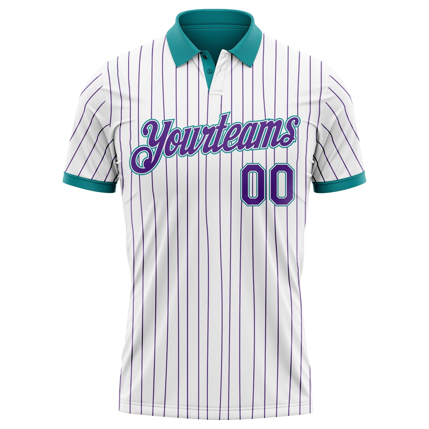 Custom White Purple Pinstripe-Teal Performance Polo Shirt