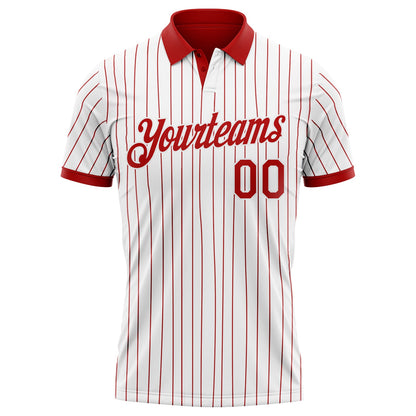 Custom White Red Pinstripe-Red Performance Polo Shirt