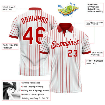 Custom White Red Pinstripe-Red Performance Polo Shirt