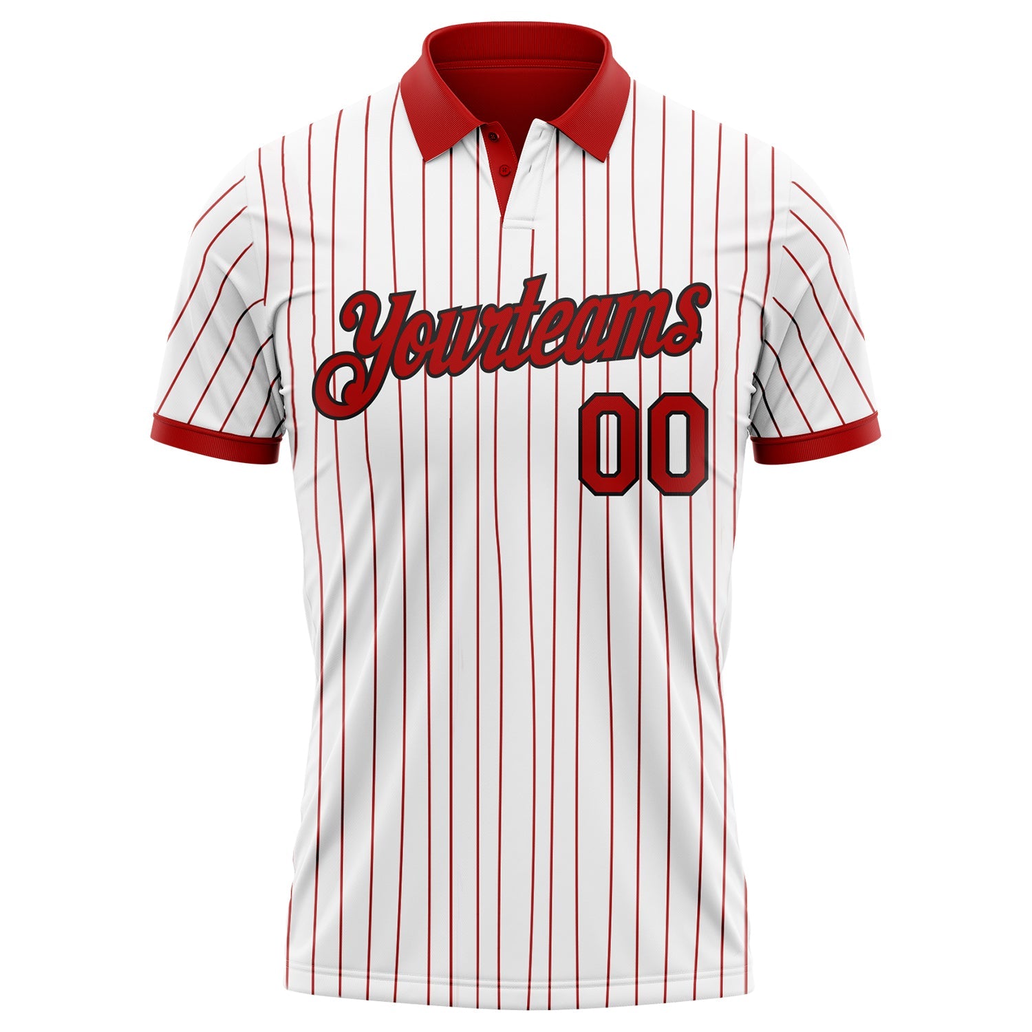Custom White Red Pinstripe-Black Performance Polo Shirt