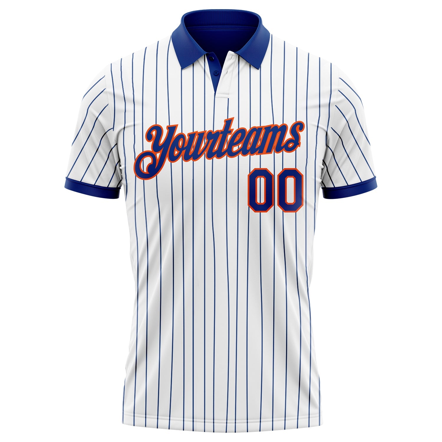 Custom White Royal Pinstripe-Orange Performance Polo Shirt