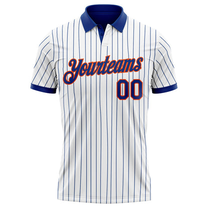 Custom White Royal Pinstripe-Orange Performance Polo Shirt