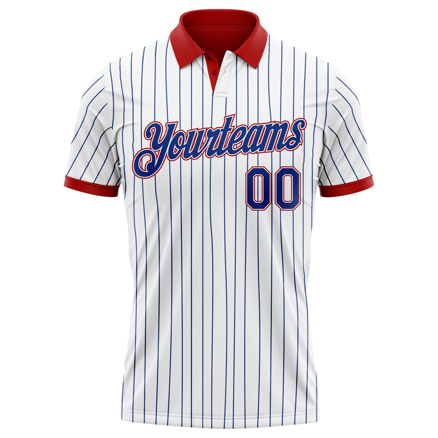 Custom White Royal Pinstripe-Red Performance Polo Shirt
