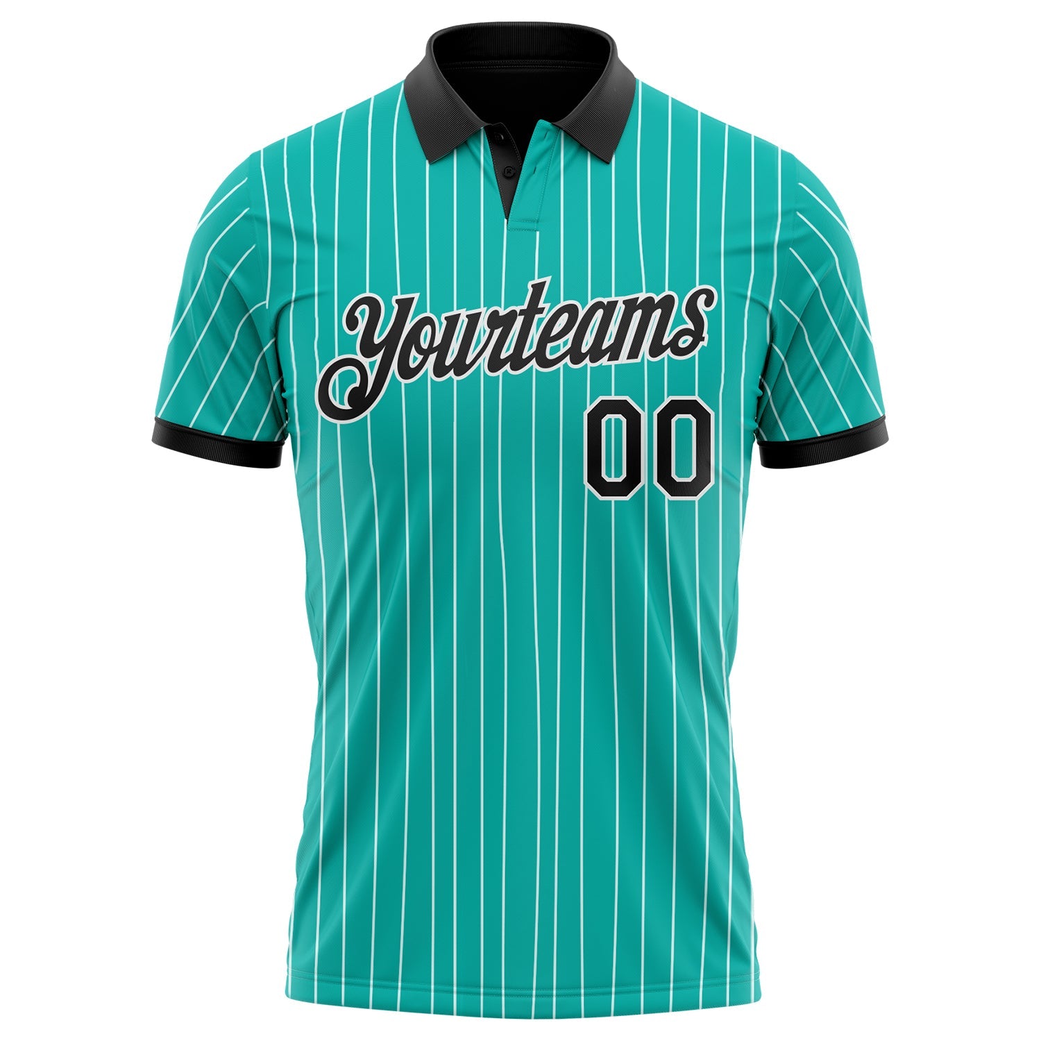 Custom Aqua White Pinstripe-Black Performance Polo Shirt