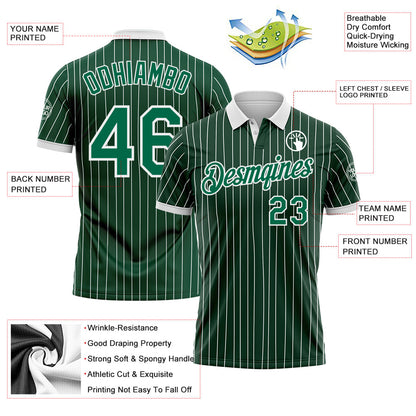 Custom Green White Pinstripe-Kelly Green Performance Polo Shirt