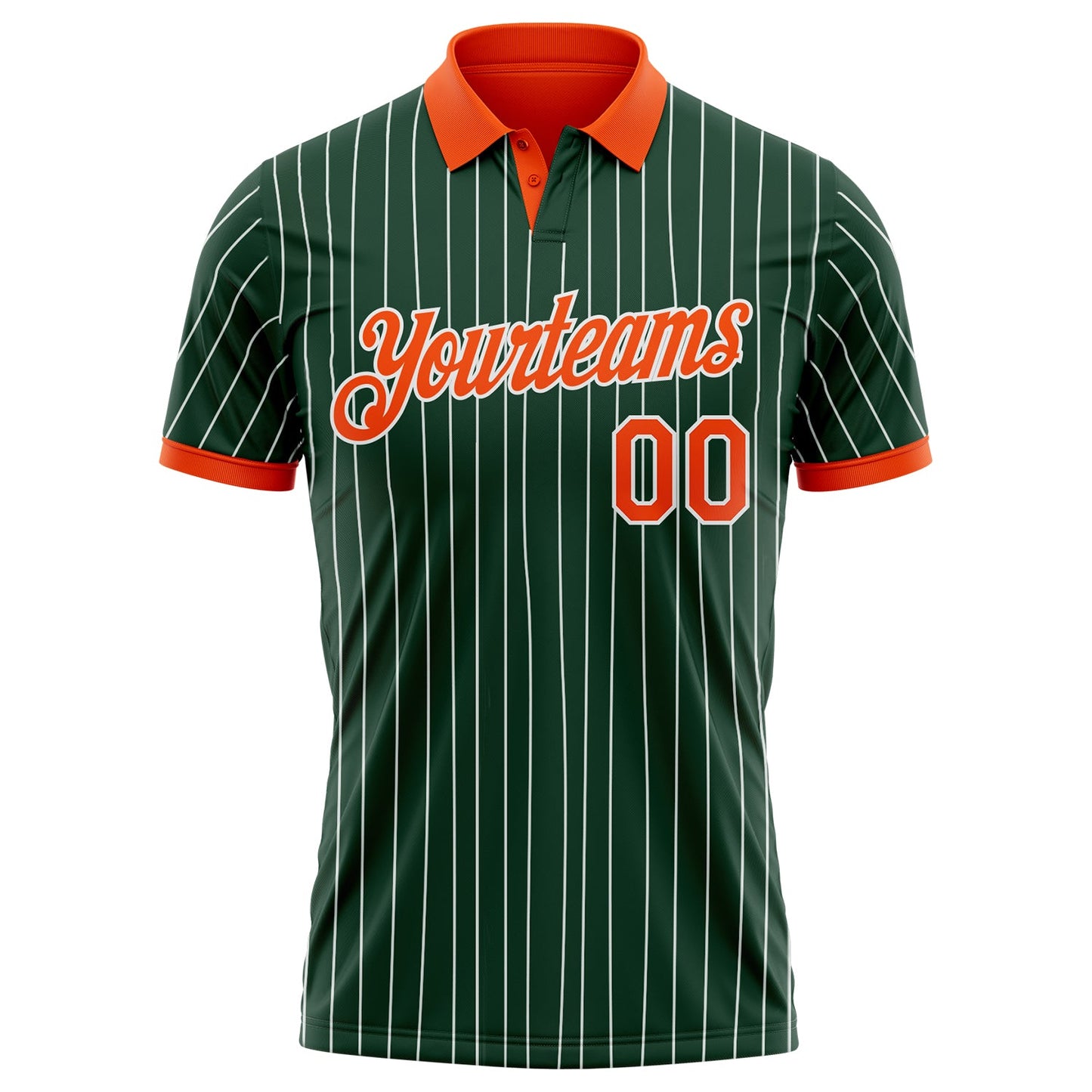 Custom Green White Pinstripe-Orange Performance Polo Shirt