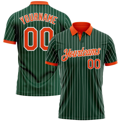 Custom Green White Pinstripe-Orange Performance Polo Shirt