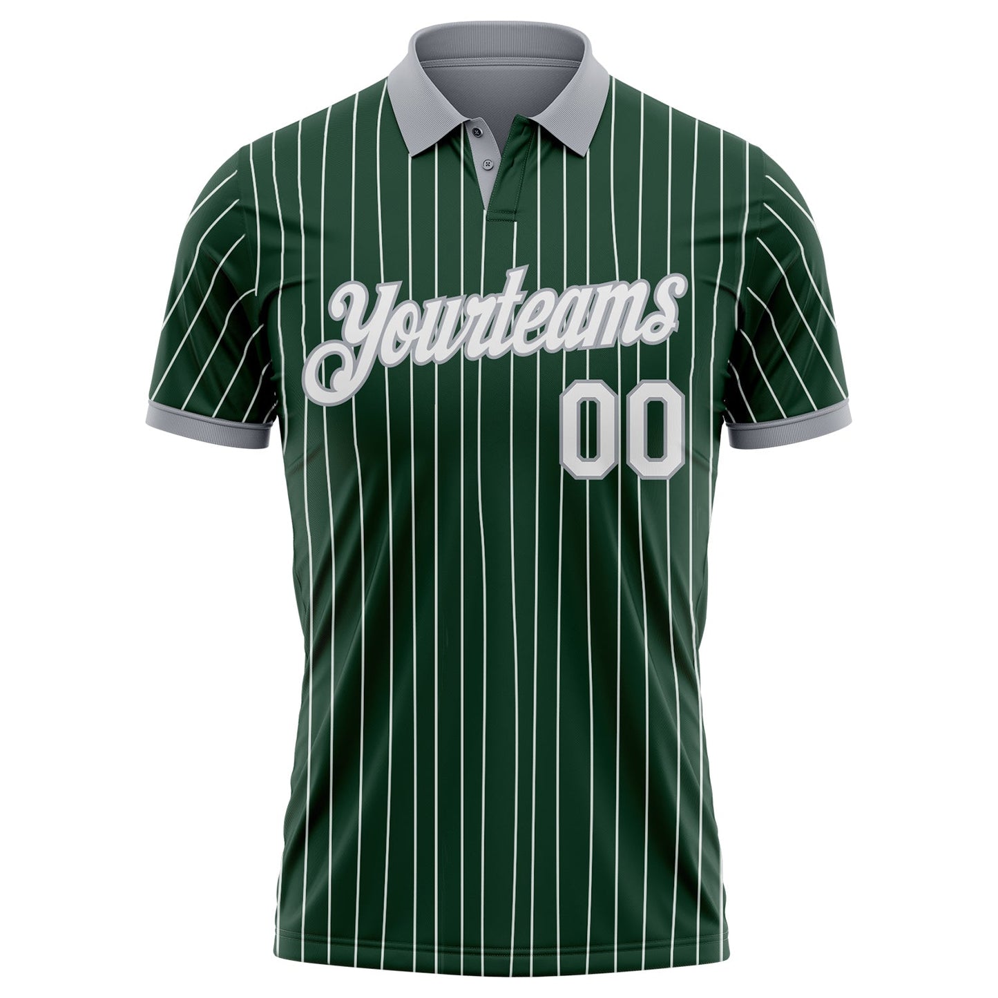 Custom Green White Pinstripe-Gray Performance Polo Shirt