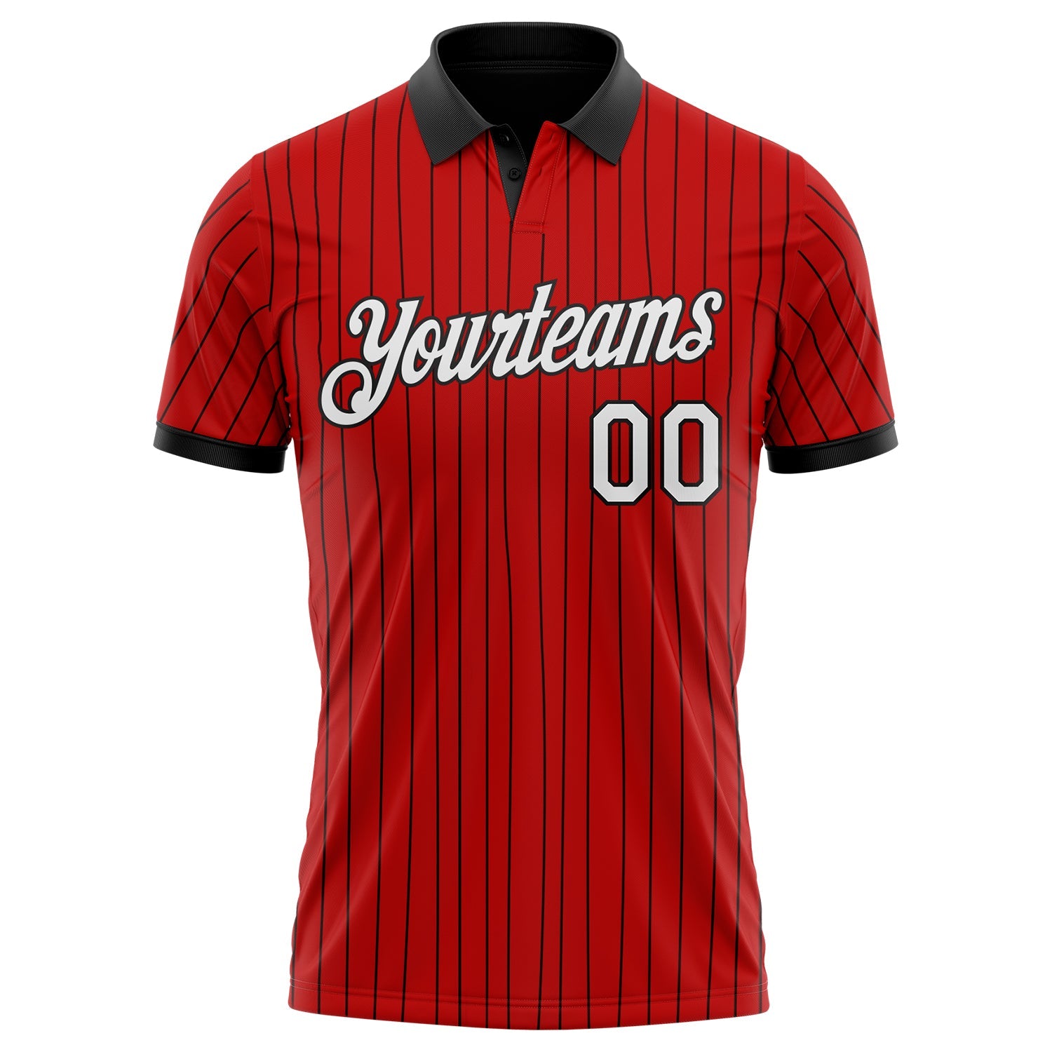 Custom Red Black Pinstripe-White Performance Polo Shirt