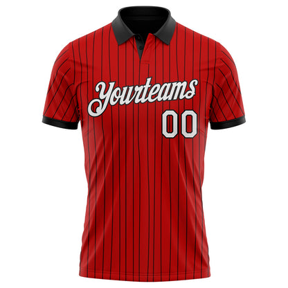 Custom Red Black Pinstripe-White Performance Polo Shirt