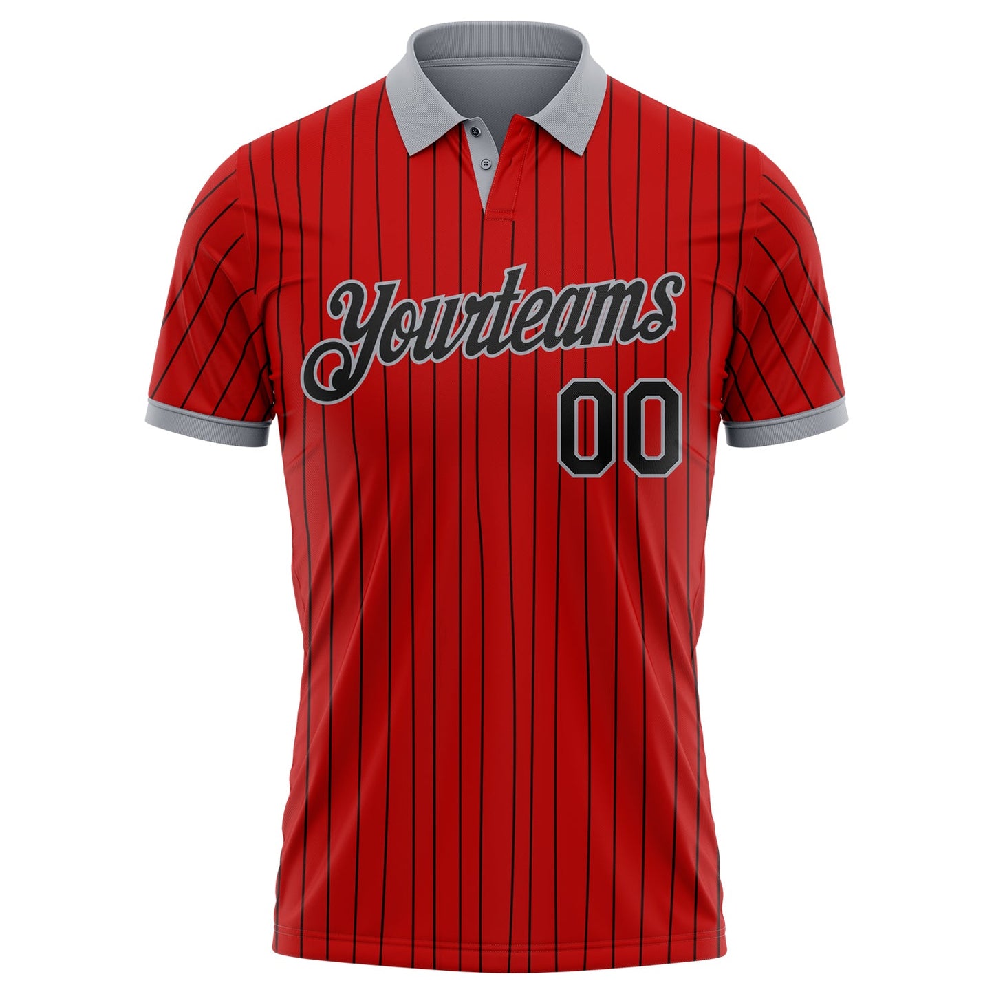 Custom Red Black Pinstripe-Gray Performance Polo Shirt