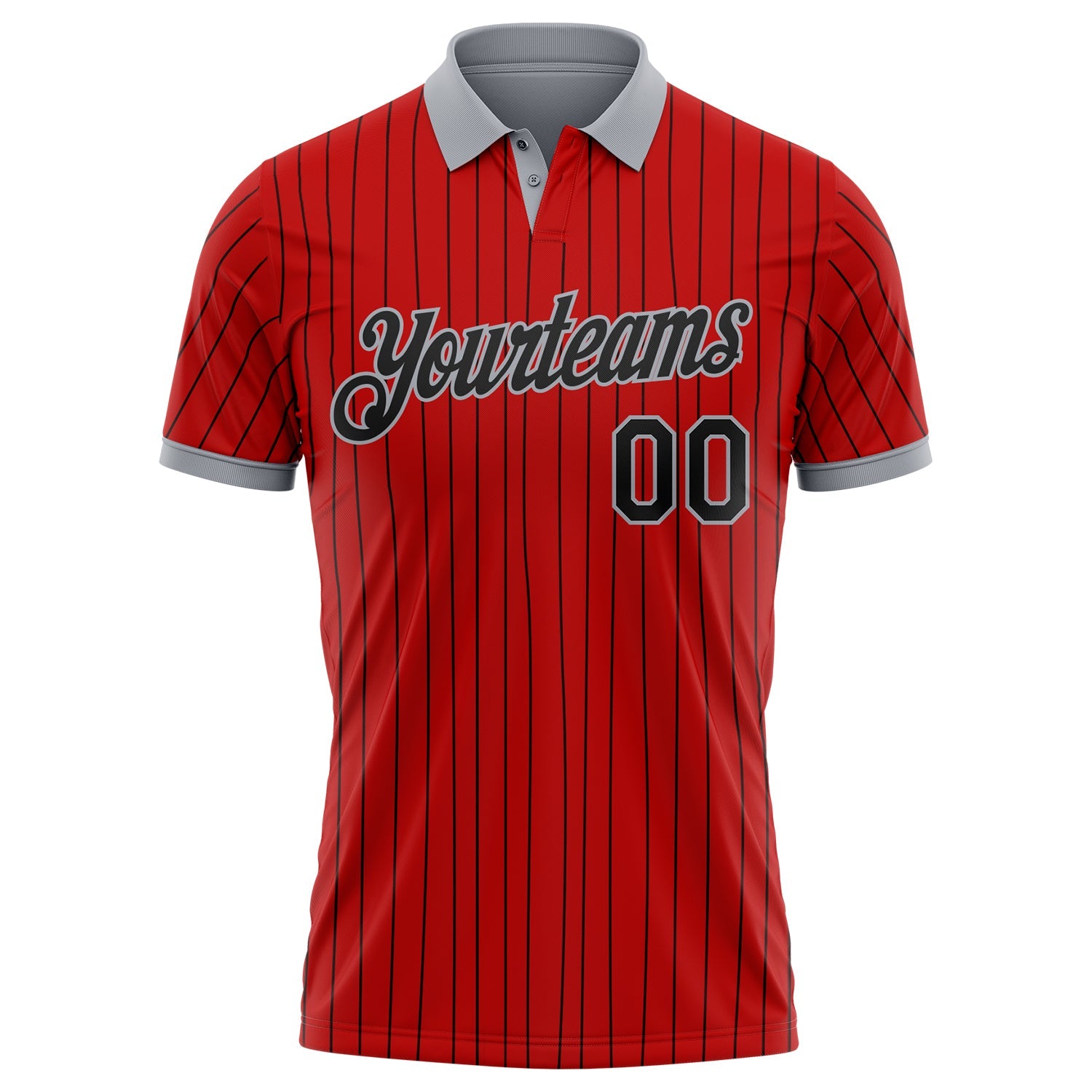 Custom Red Black Pinstripe-Gray Performance Polo Shirt