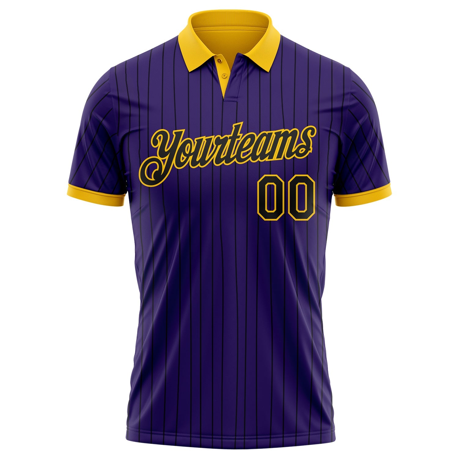 Custom Purple Black Pinstripe-Yellow Performance Polo Shirt
