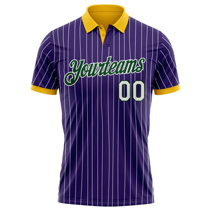 Custom Purple White Pinstripe Green-Yellow Performance Polo Shirt