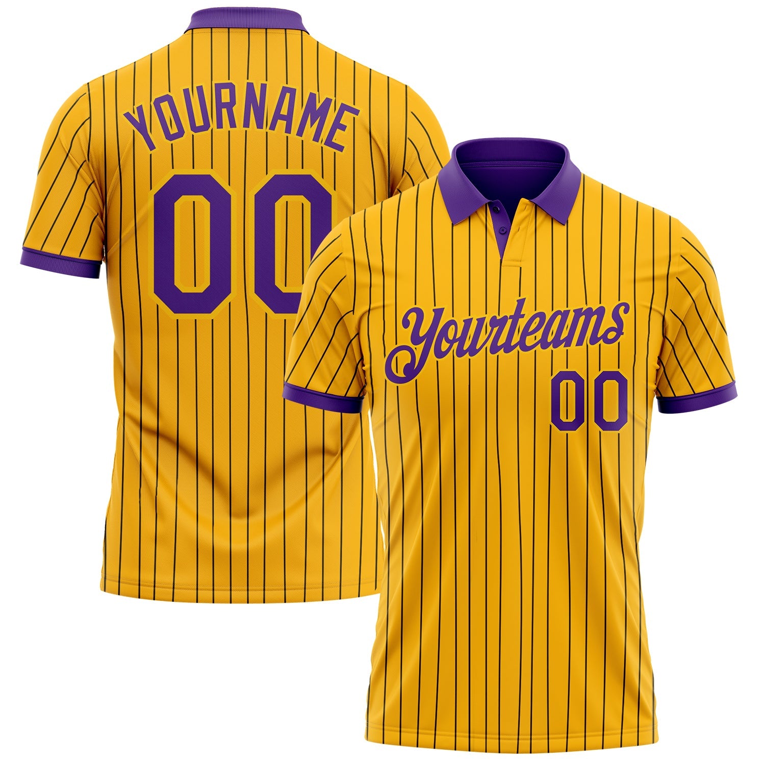 Custom Yellow Black Pinstripe-Purple Performance Polo Shirt