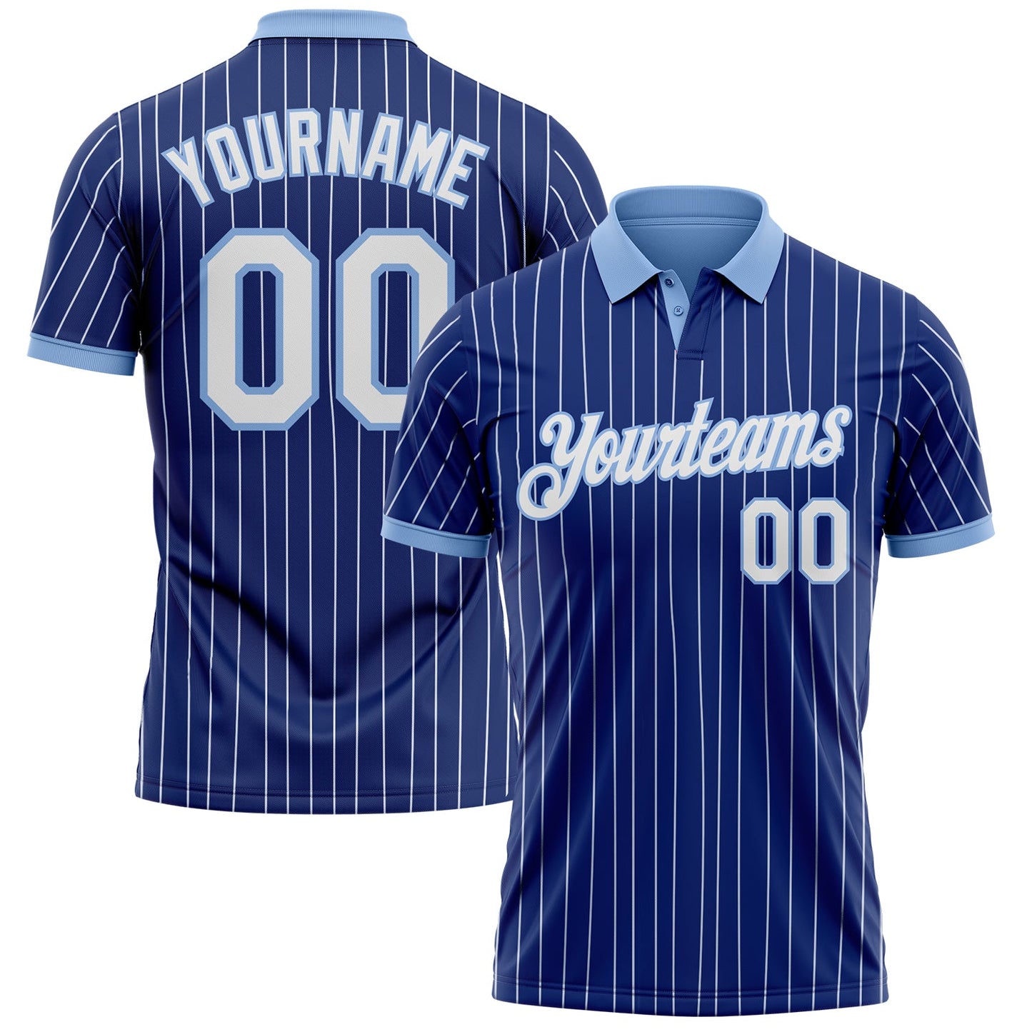 Custom Royal White Pinstripe-Light Blue Performance Polo Shirt
