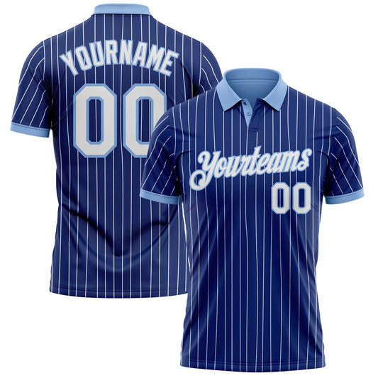Custom Royal White Pinstripe-Light Blue Performance Polo Shirt