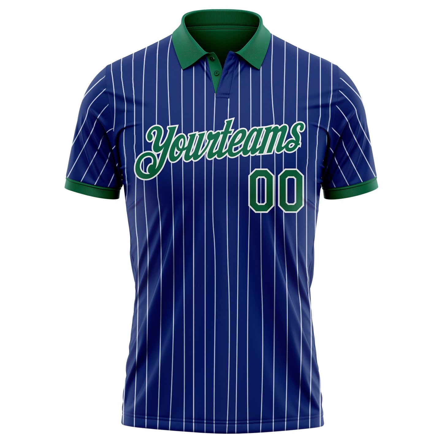 Custom Royal White Pinstripe-Kelly Green Performance Polo Shirt