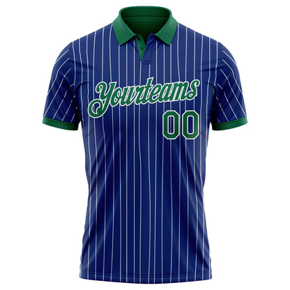 Custom Royal White Pinstripe-Kelly Green Performance Polo Shirt