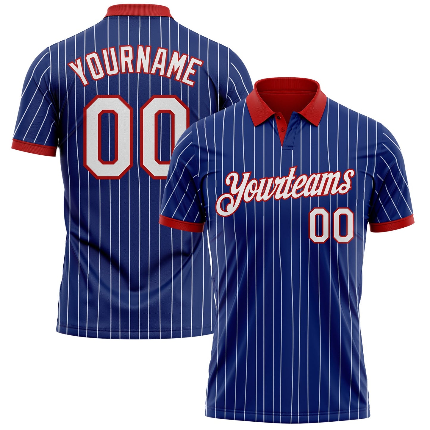 Custom Royal White Pinstripe-Red Performance Polo Shirt