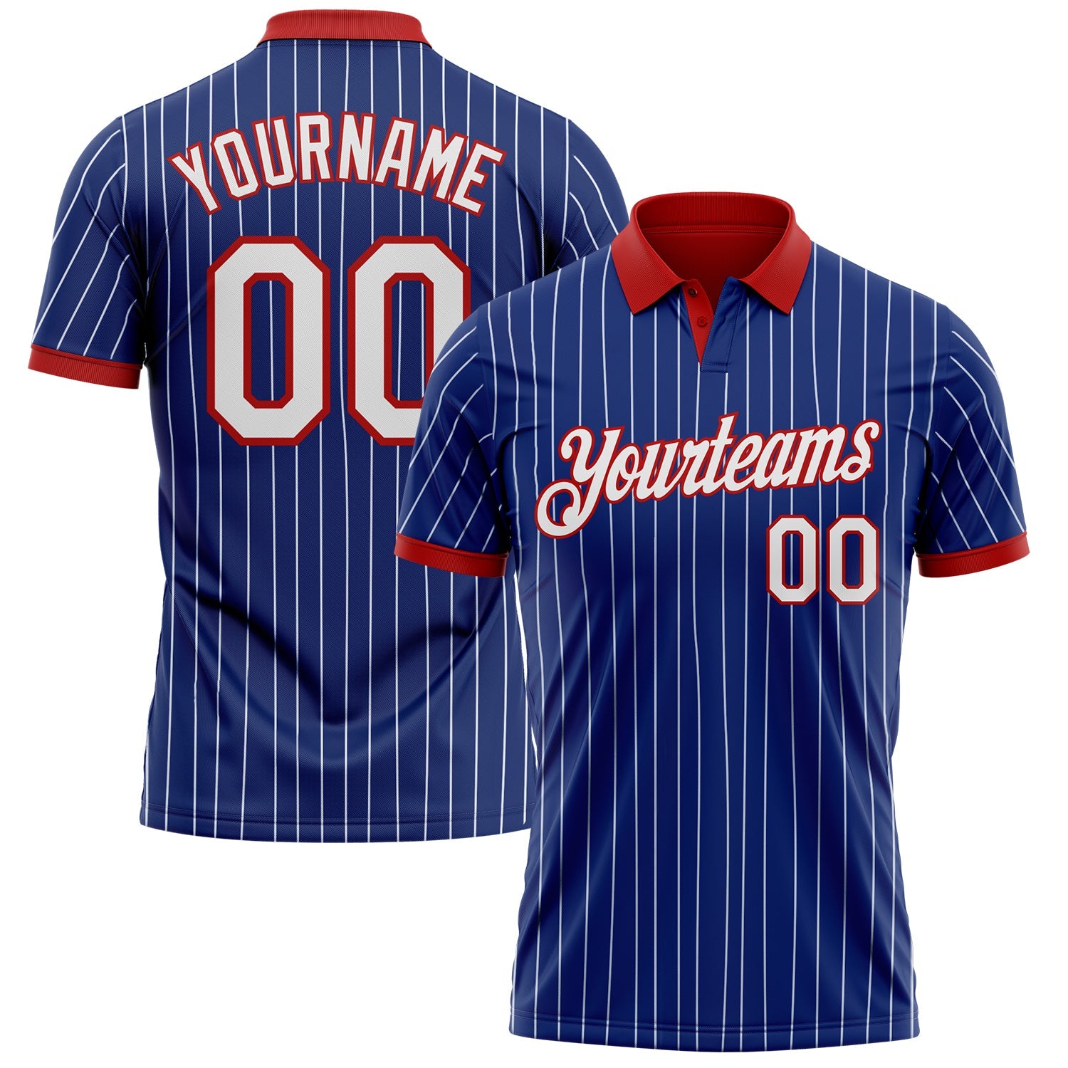 Custom Royal White Pinstripe-Red Performance Polo Shirt