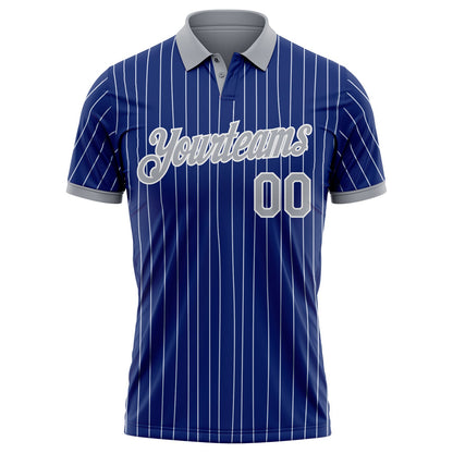 Custom Royal White Pinstripe-Gray Performance Polo Shirt