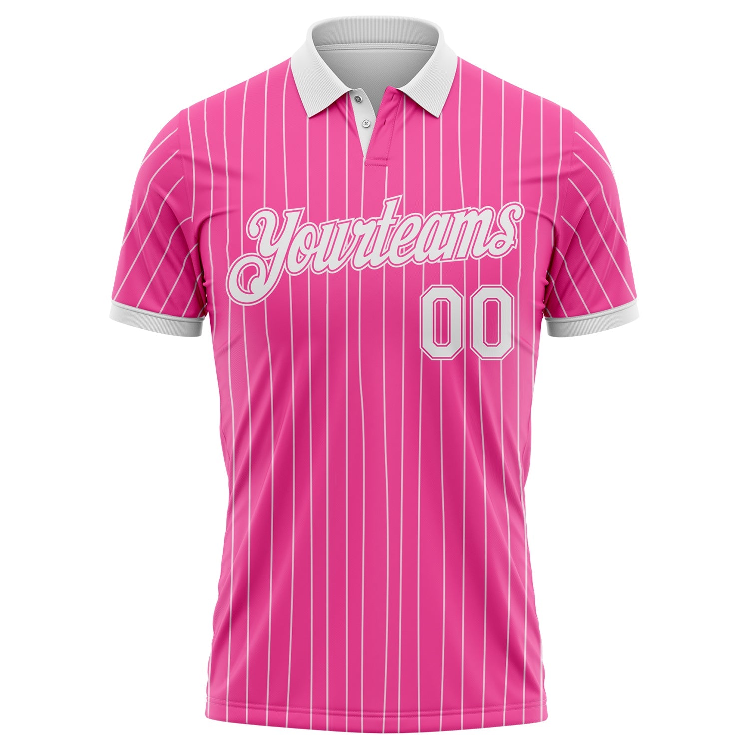 Custom Pink White Pinstripe-White Performance Polo Shirt