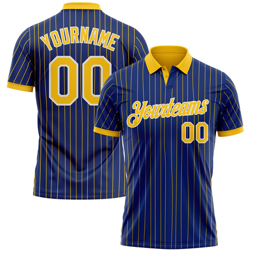 Custom Royal Yellow Pinstripe-White Performance Polo Shirt