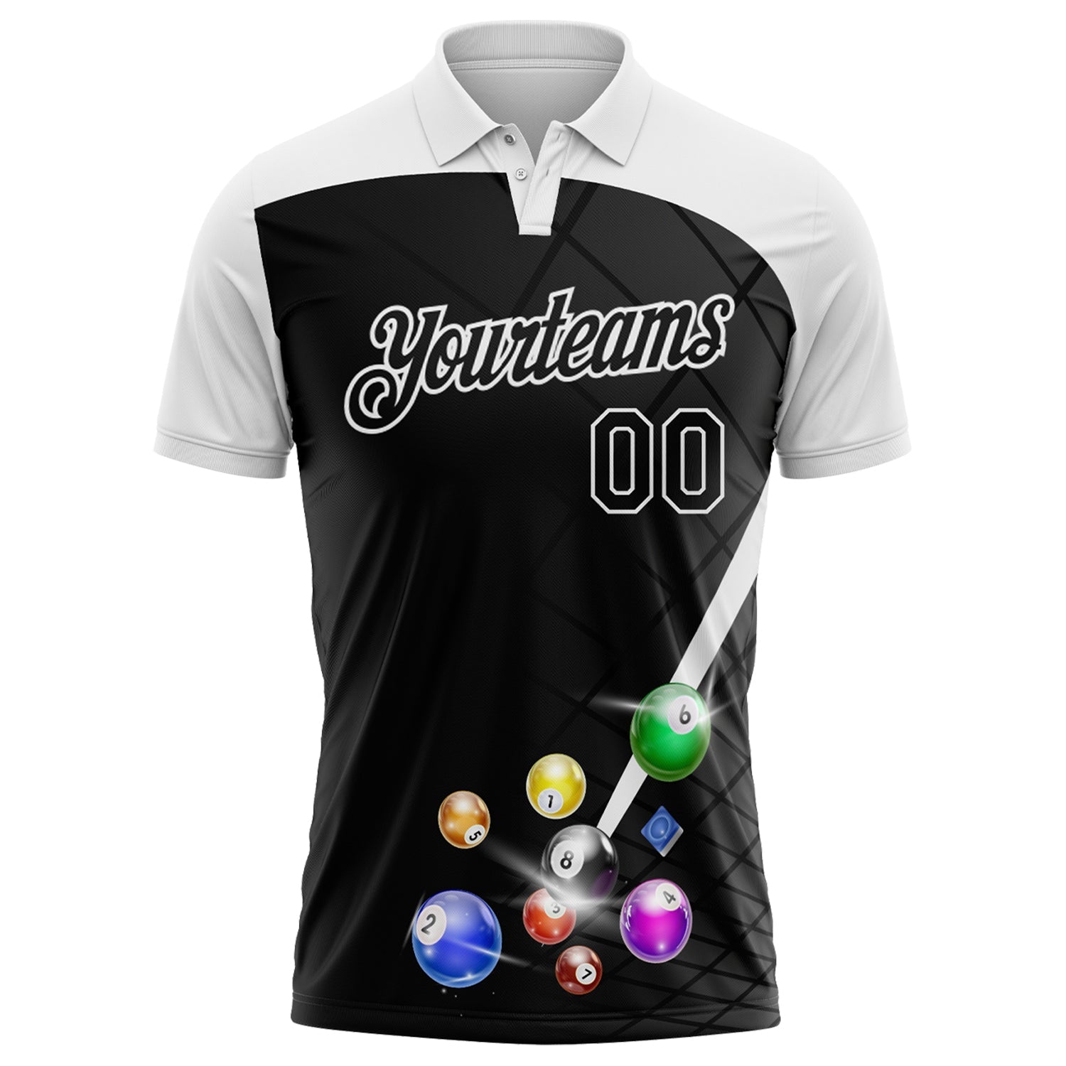 Custom Black-White Billiard Balls Performance Polo Shirt