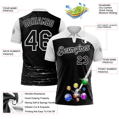 Custom Black-White Billiard Balls Performance Polo Shirt