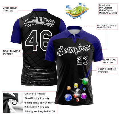 Custom Black Purple-White Billiard Balls Performance Polo Shirt