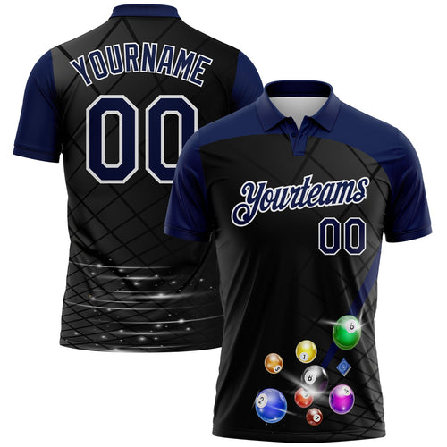 Custom Black Navy-White Billiard Balls Performance Polo Shirt