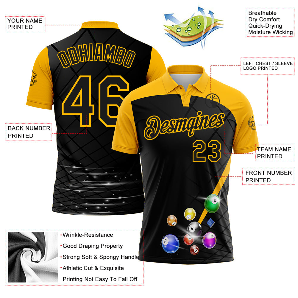 Custom Black-Gold Billiard Balls Performance Polo Shirt