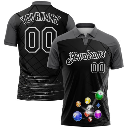 Custom Black Steel Gray-White Billiard Balls Performance Polo Shirt
