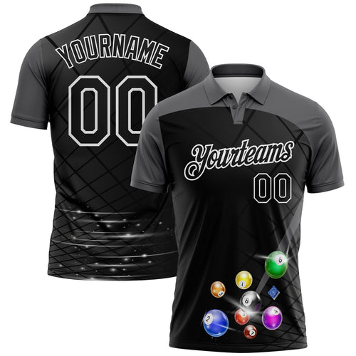 Custom Black Steel Gray-White Billiard Balls Performance Polo Shirt
