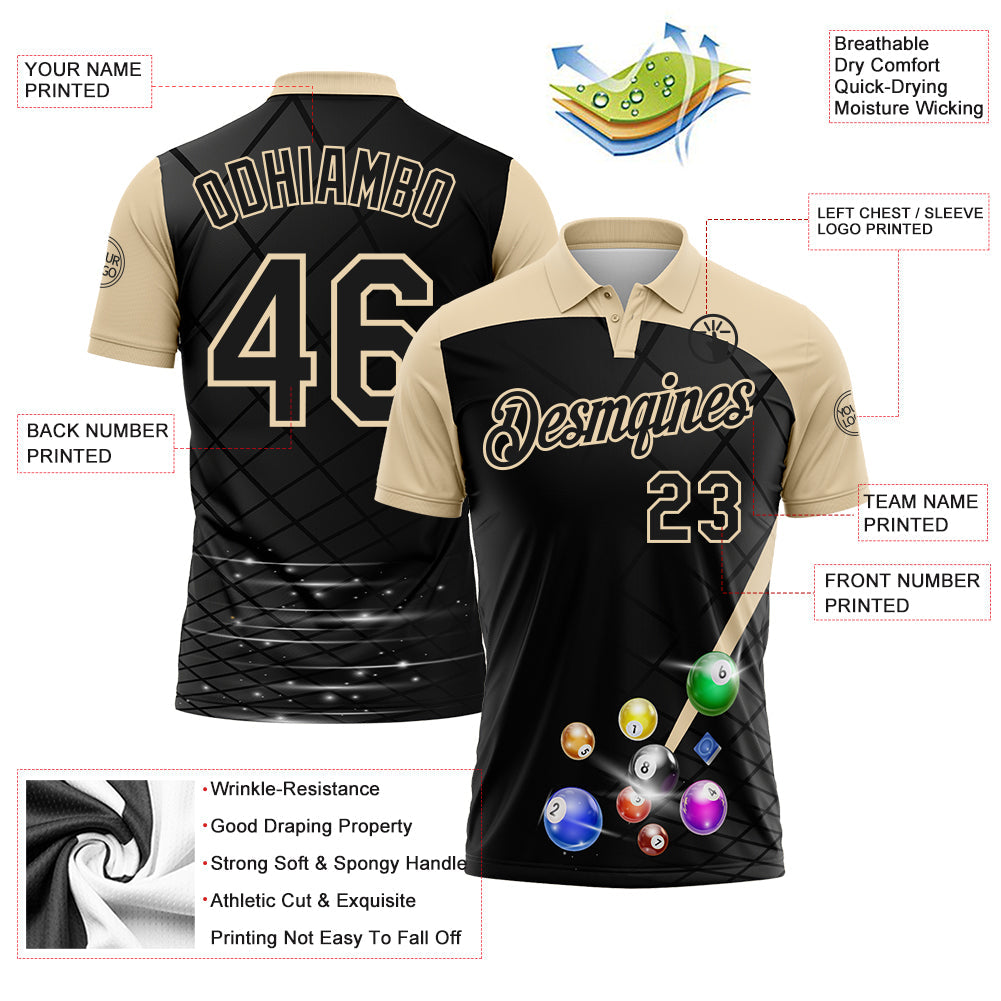 Custom Black-City Cream Billiard Balls Performance Polo Shirt