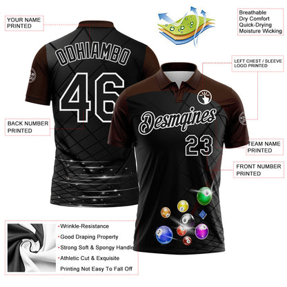 Custom Black Brown-White Billiard Balls Performance Polo Shirt
