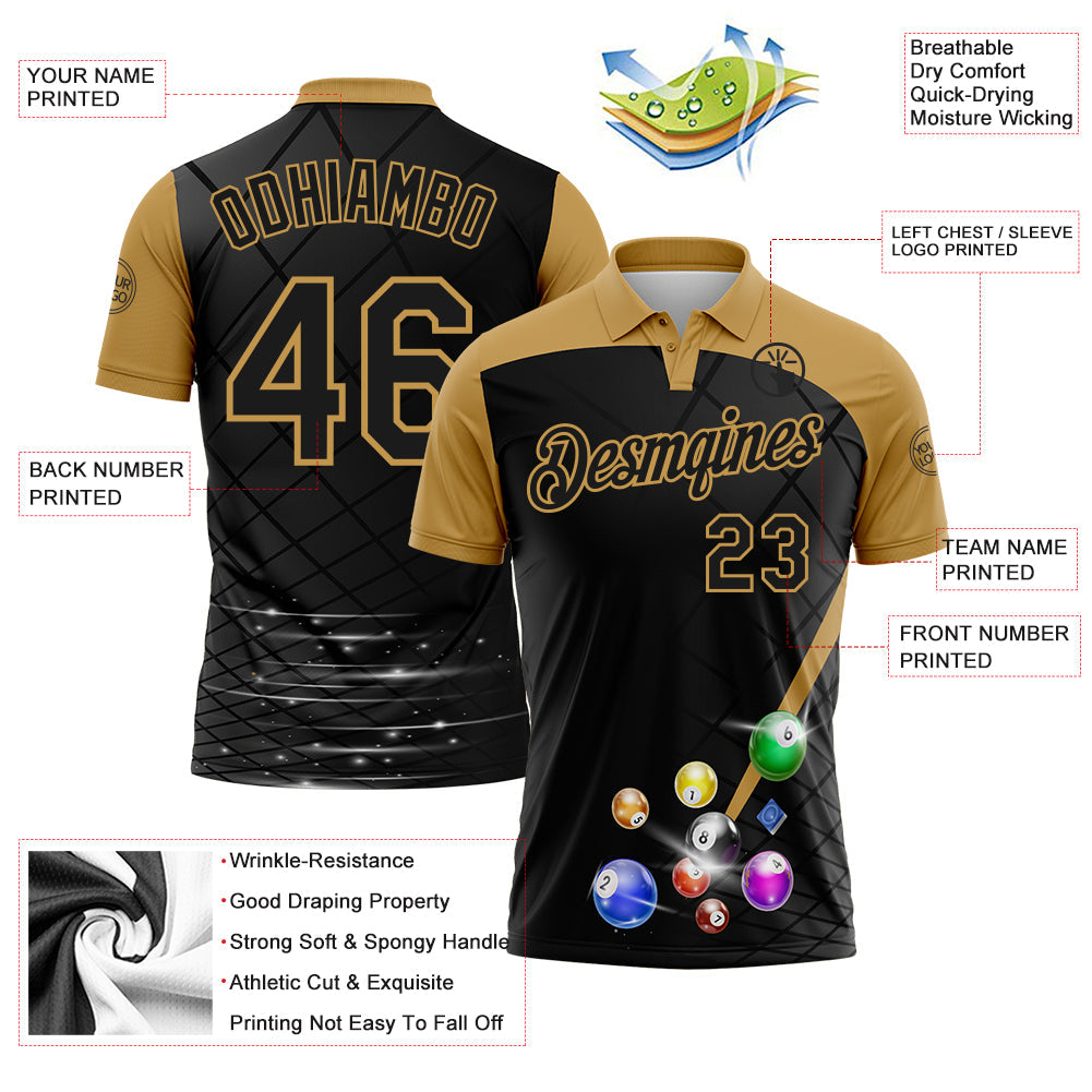 Custom Black-Old Gold Billiard Balls Performance Polo Shirt