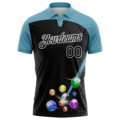 Custom Black Shadow Blue-White Billiard Balls Performance Polo Shirt