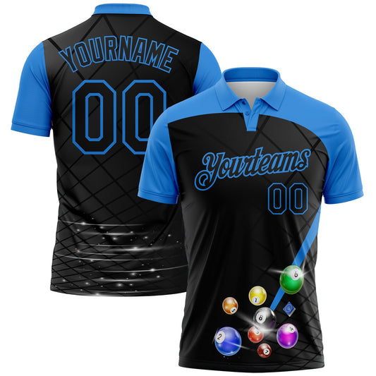 Custom Black-Powder Blue Billiard Balls Performance Polo Shirt