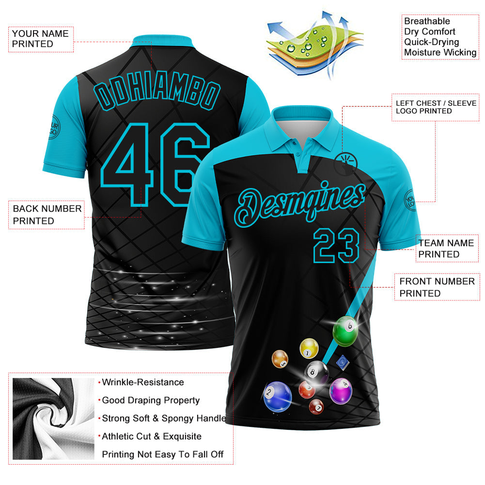 Custom Black-Lakes Blue Billiard Balls Performance Polo Shirt