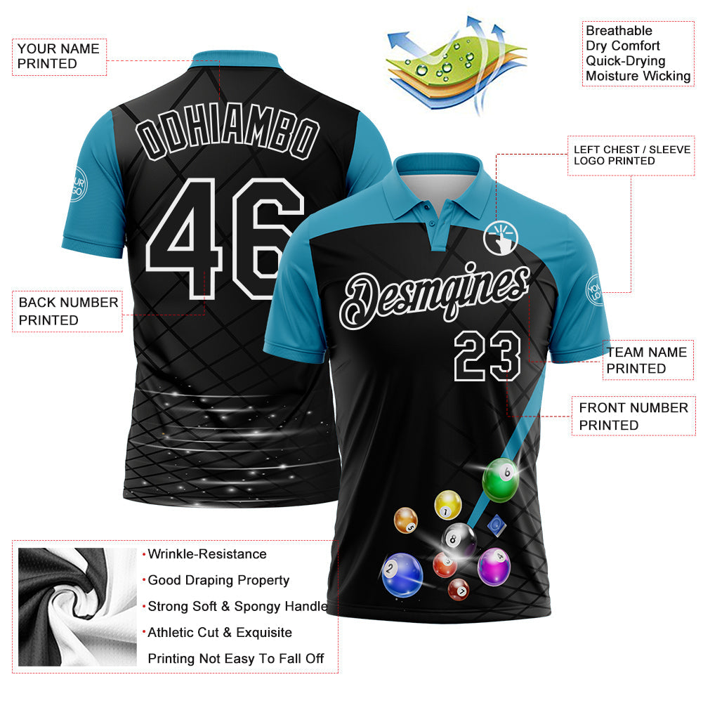 Custom Black Panther Blue-White Billiard Balls Performance Polo Shirt