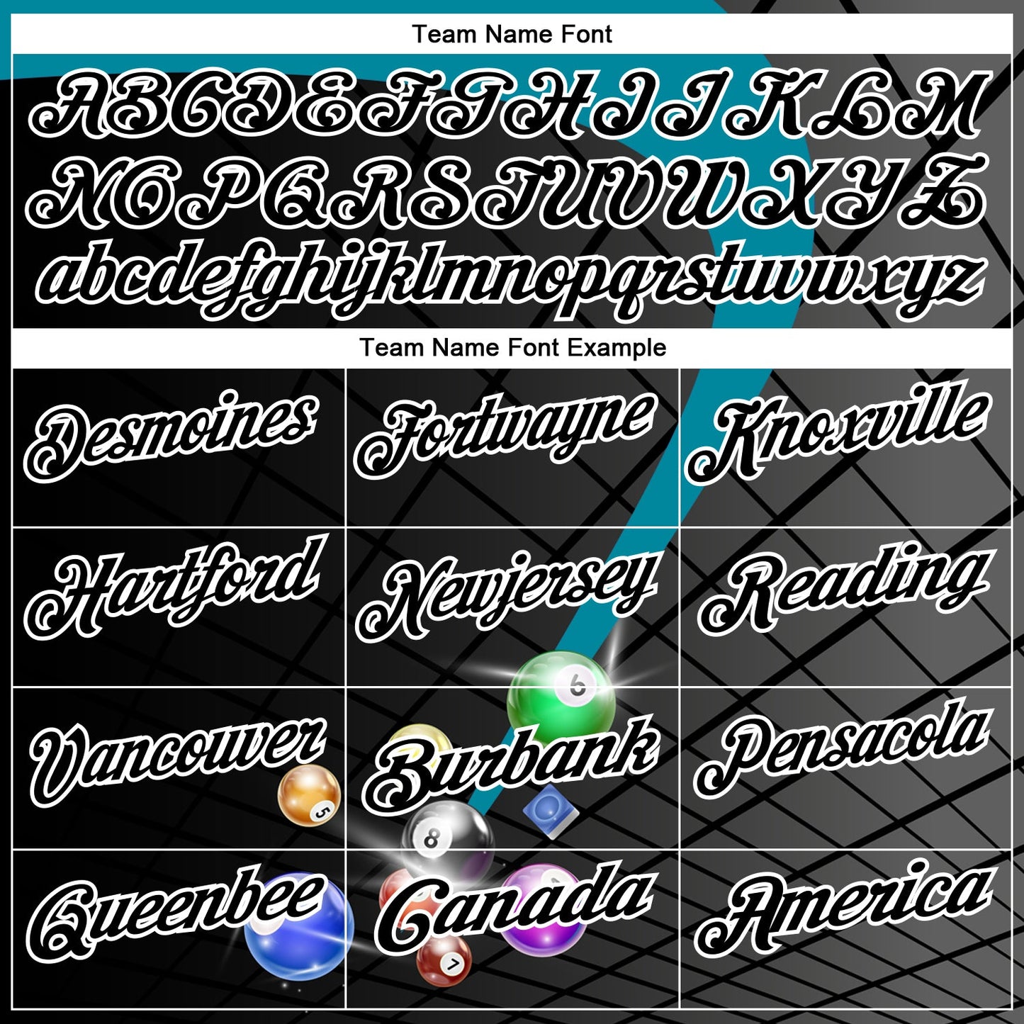 Custom Black Teal-White Billiard Balls Performance Polo Shirt